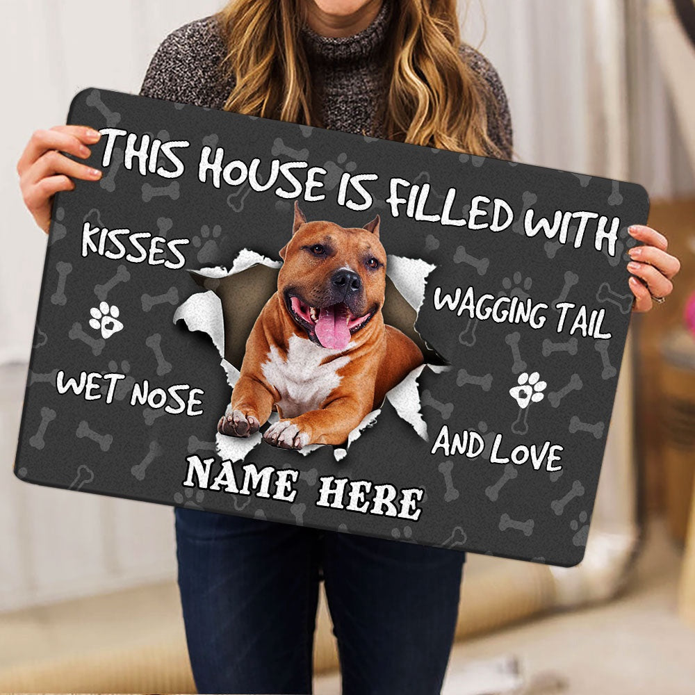 Personalized American Staffordshire Welcome Doormat, American Staffordshire Terrier dog grey Welcome, Pets Home Decor Door Mat