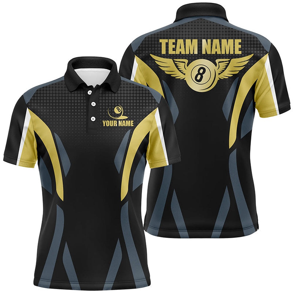 Personalized Billiard 8 Ball Pool 3D Polo Shirts, Custom 8 Ball Wings Billiards Polo, Billiard Team Polo Shirts