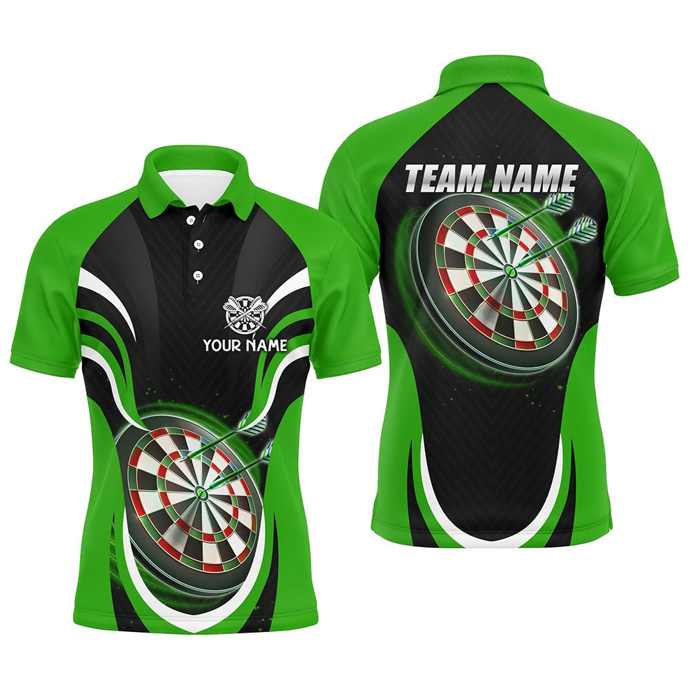Personalized Black Green Mens Darts Polo Shirt Custom Darts Shirt For Men Dart Polo, Darts Team Polo Shirt