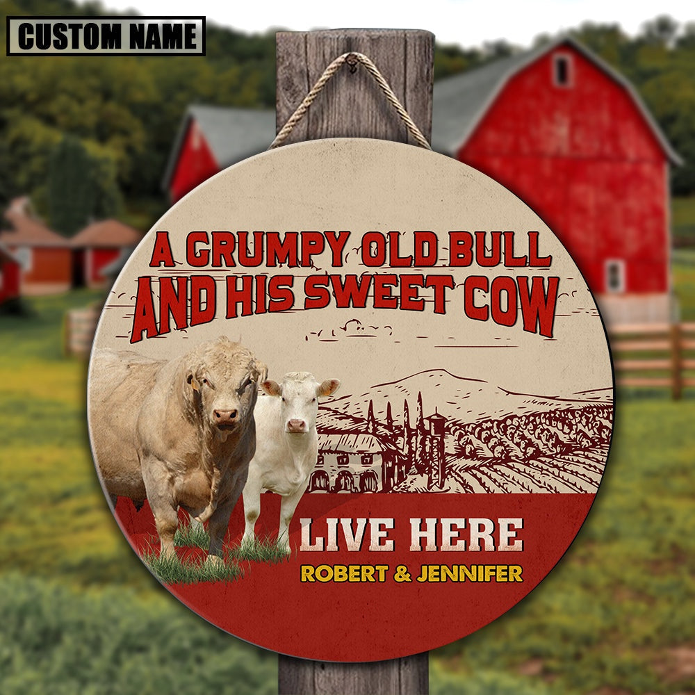 Personalized Charolais Grumpy Old Bull And His Sweet Cow Wooden Sign, Farm Wood Sign, Farm House Wood Signs