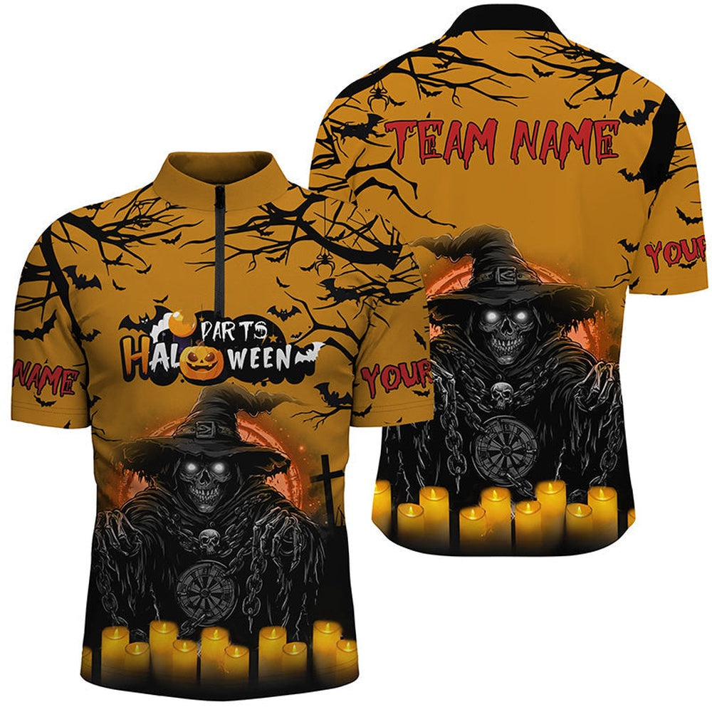 Personalized Death Skeleton Halloween Men Darts Shirts, Funny Halloween Shirts For Darts Love, Darts Team Jersey Shirt