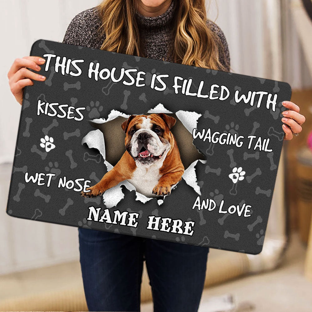 Personalized English Bulldog Welcome Doormat, English Bulldog dog lover pawprint grey Welcome Doormat, Custom Name Pets Home Decor Door Mat