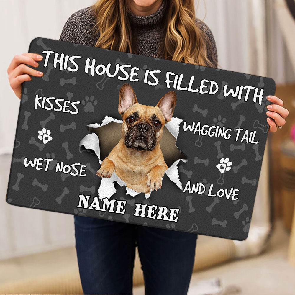 Personalized French Bulldog Welcome Doormat, French Bulldog dog lover pawprint grey Welcome Doormat, Custom Name Pets Home Decor Door Mat