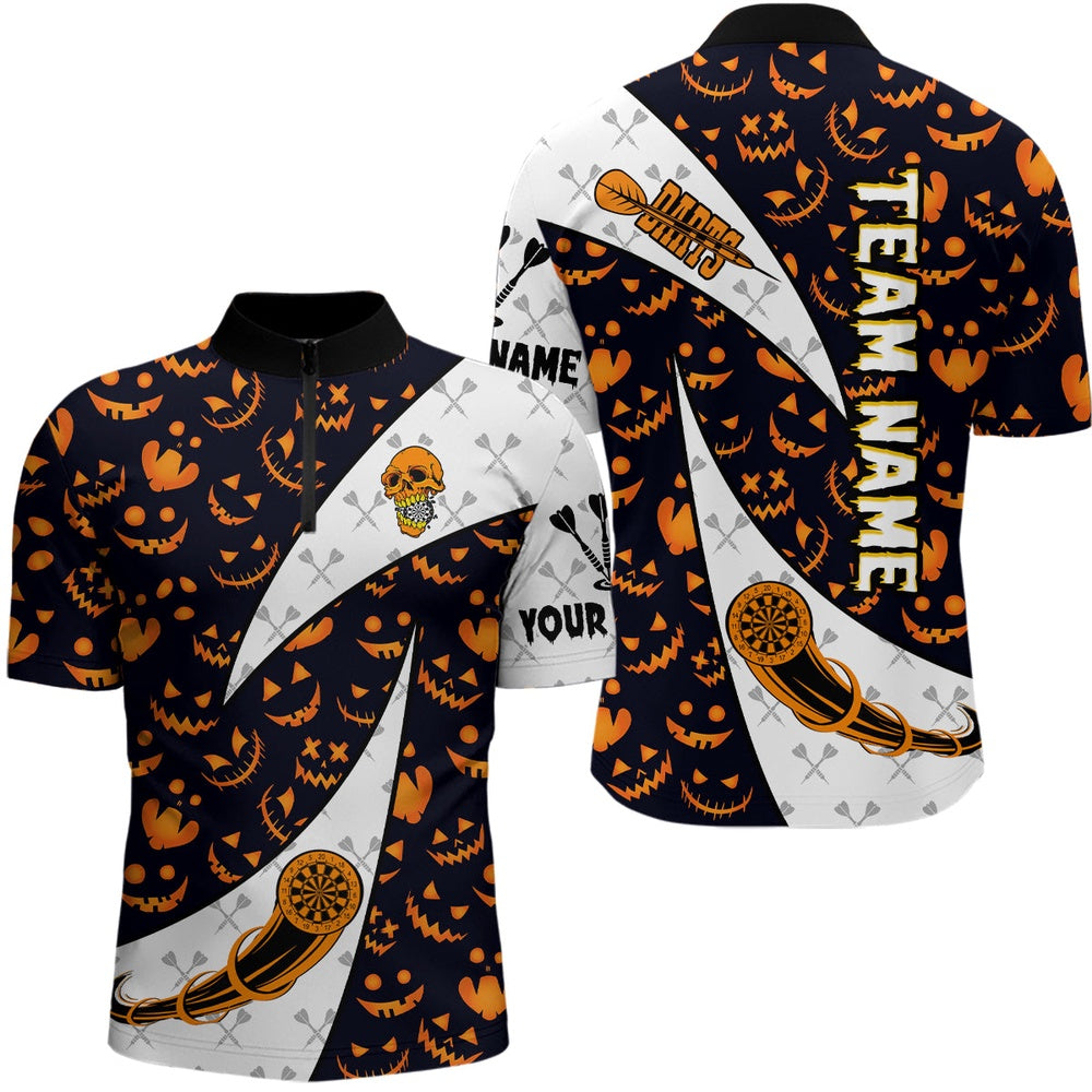 Personalized Funny Pumpkin Pattern Halloween Darts Shirts For Men, Halloween Gifts For Darts Love, Darts Team Jersey Shirt