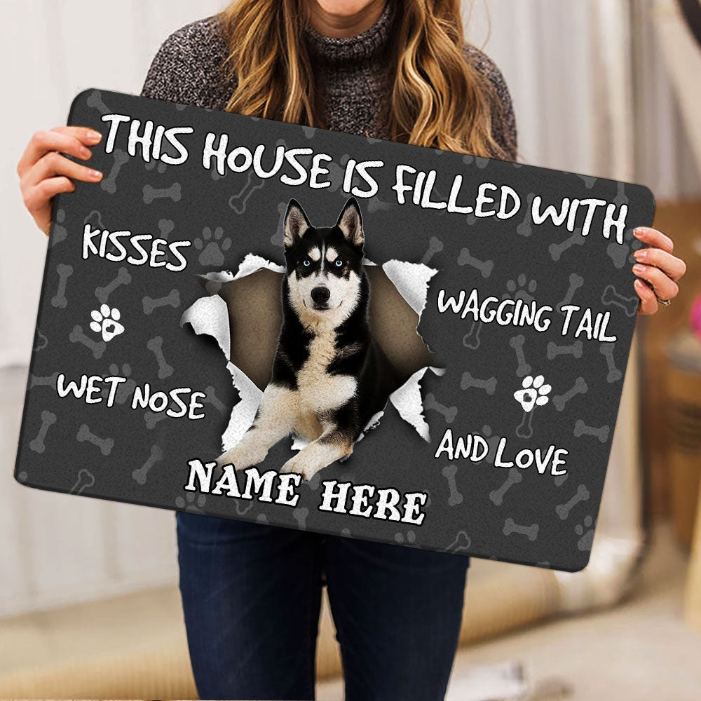 Personalized Husky Welcome Doormat, Husky dog pet lover pawprint grey Welcome Doormat, Custom Name Pets Home Decor Door Mat