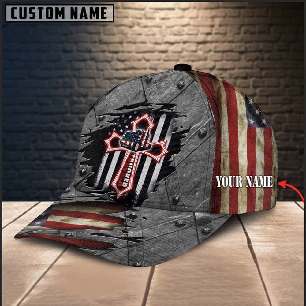 Personalized Name American Flag And Cross Trucker Classic Cap 2024, Farmer Cap, Cap For Farmers, Best Farm Hat, Farm Use Hat