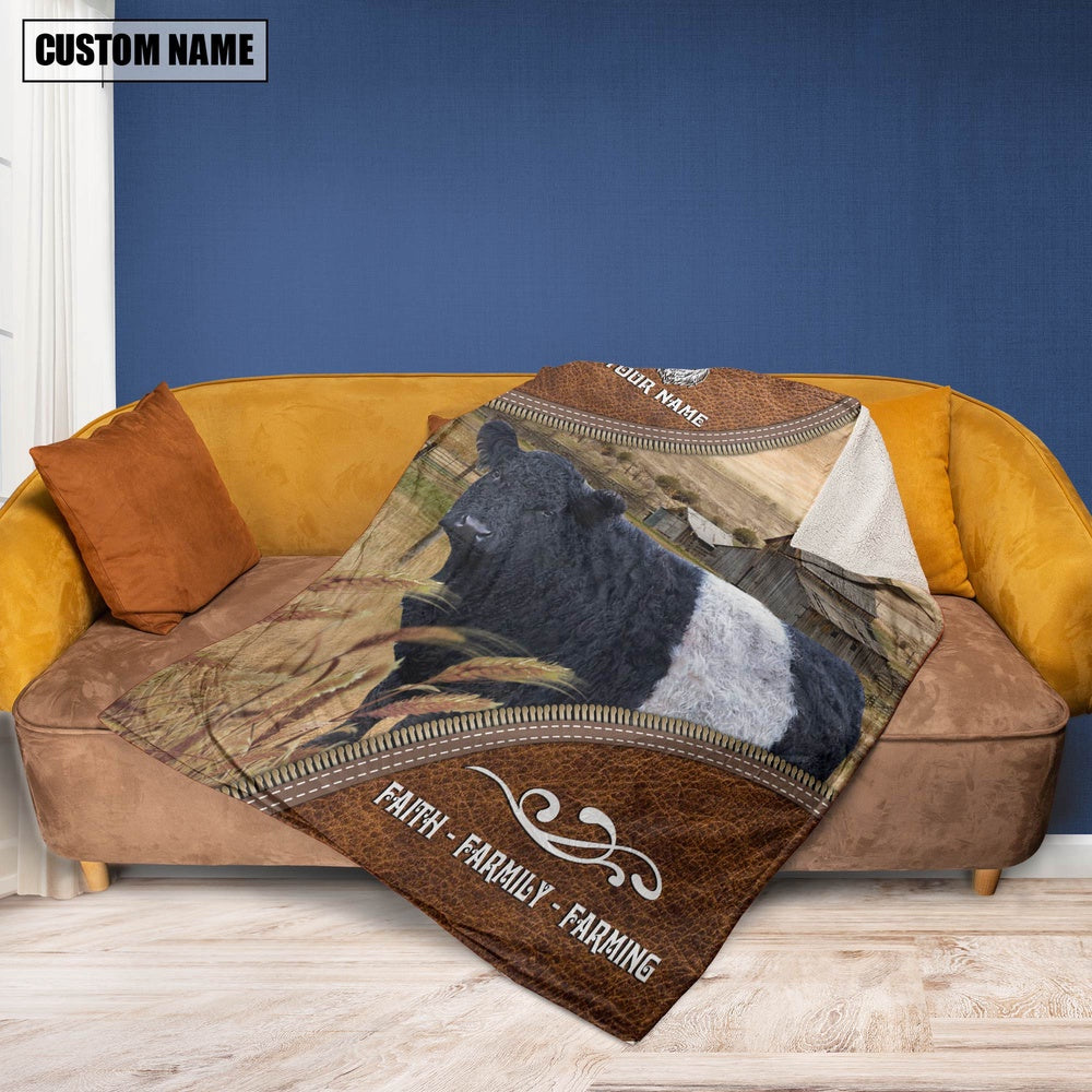 Personalized Name Belted Galloway Faith Family Farming Blanket, Farm Blanket, Farm Animal Blanket