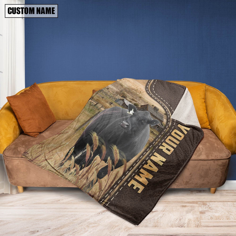 Personalized Name Black Simmental Leather Pattern Blanket, Farm Blanket, Farm Animal Blanket