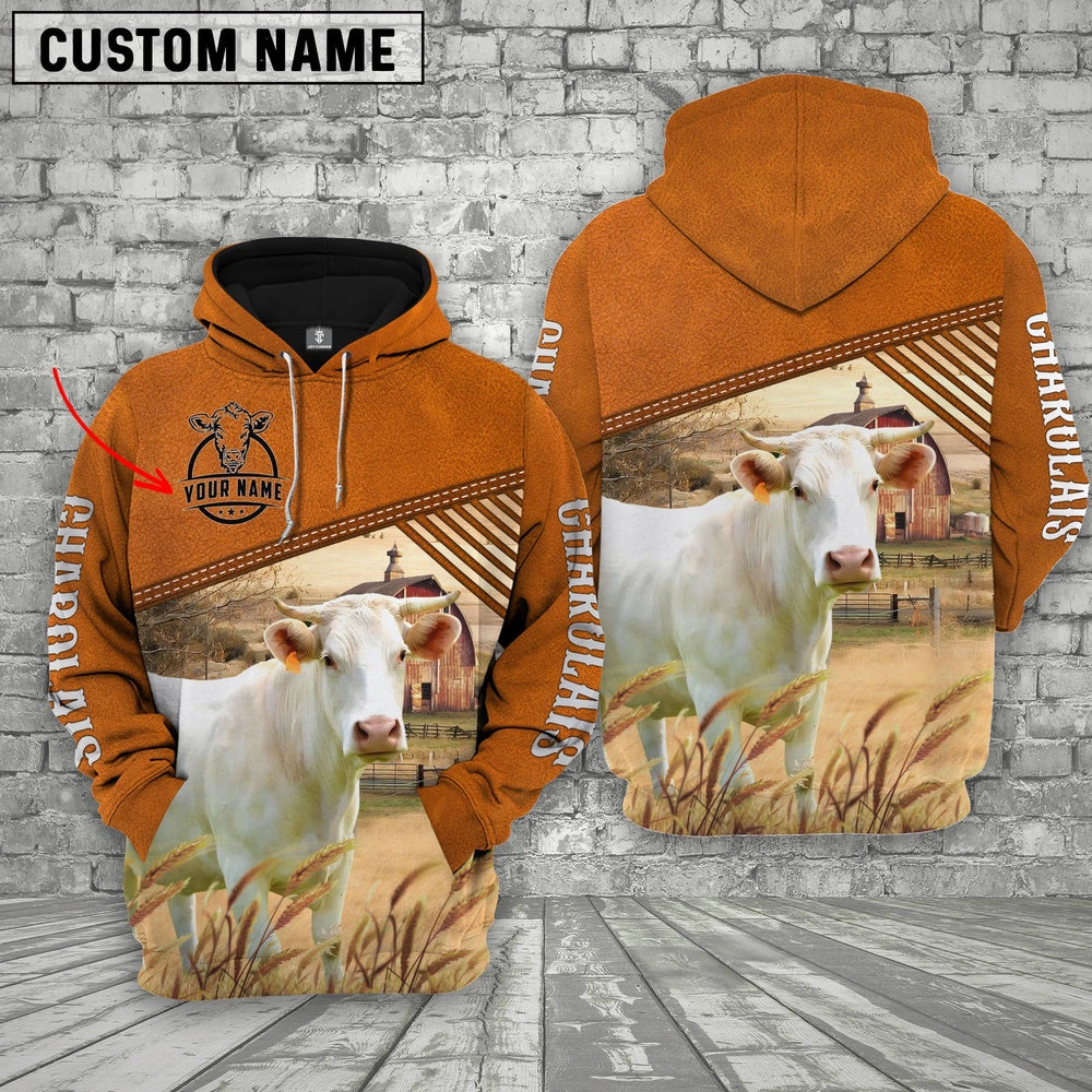Personalized Name Charolais Barn Farm 3D Hoodie, Farmer Hoodie, Custom Farm Shirts, Farmer T Shirt