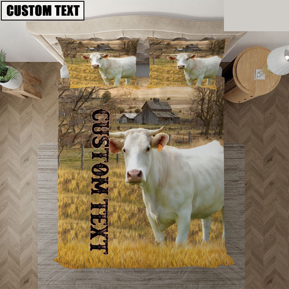 Personalized Name Charolais Cattle On The Farm Bedding Set, Farm Bedding Set, Farmhouse Bedding Set