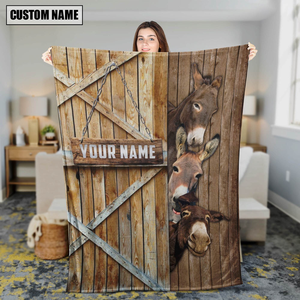 Personalized Name Donkey Barn Blanket, Farm Blanket, Farm Animal Blanket