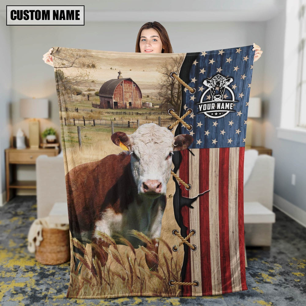 Personalized Name Hereford Flag Vintage Blanket, Farm Blanket, Farm Animal Blanket