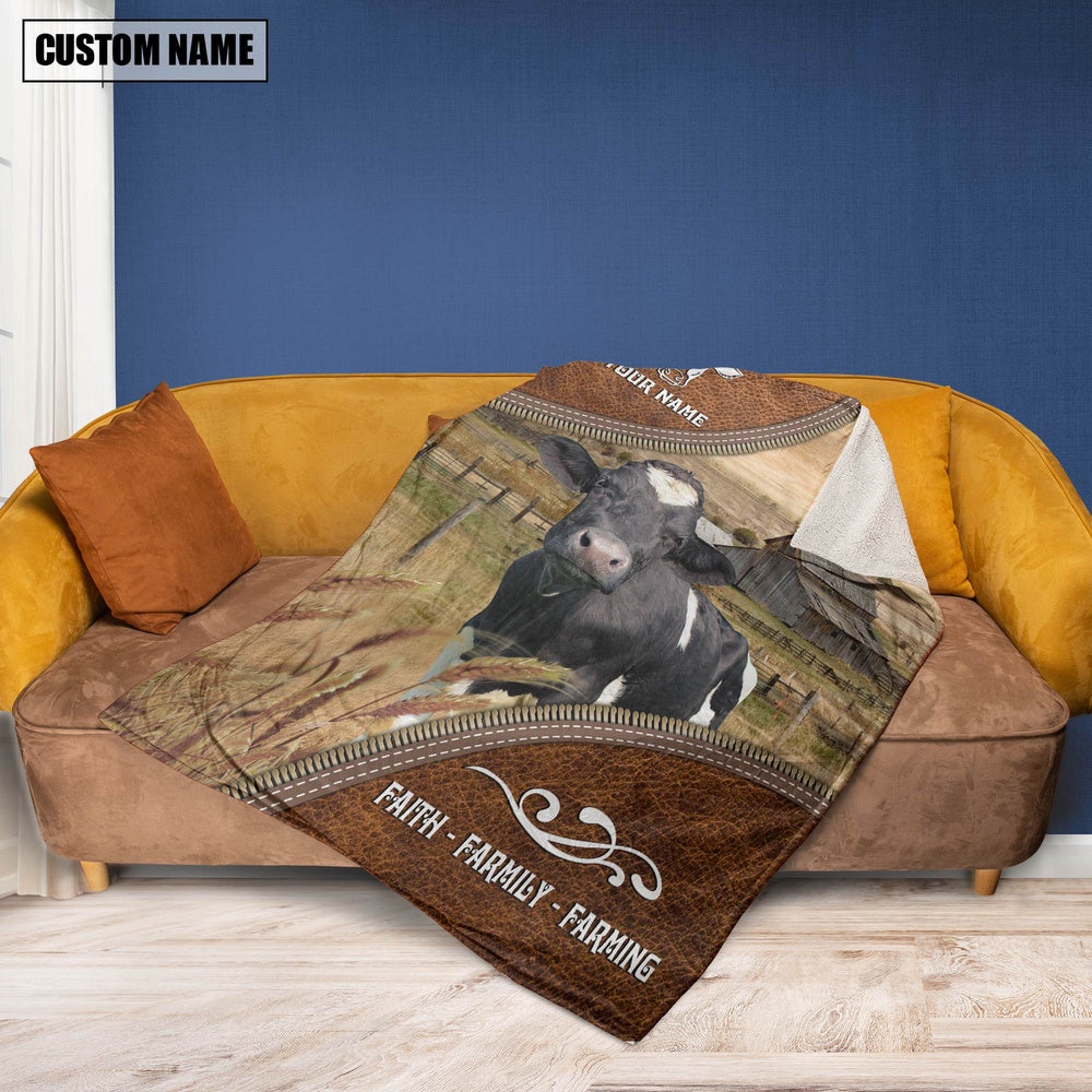 Personalized Name Holstein Faith Family Farming Blanket, Farm Blanket, Farm Animal Blanket
