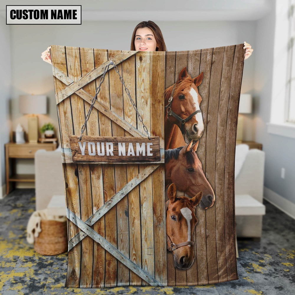 Personalized Name Horse Barn Blanket, Farm Blanket, Farm Animal Blanket