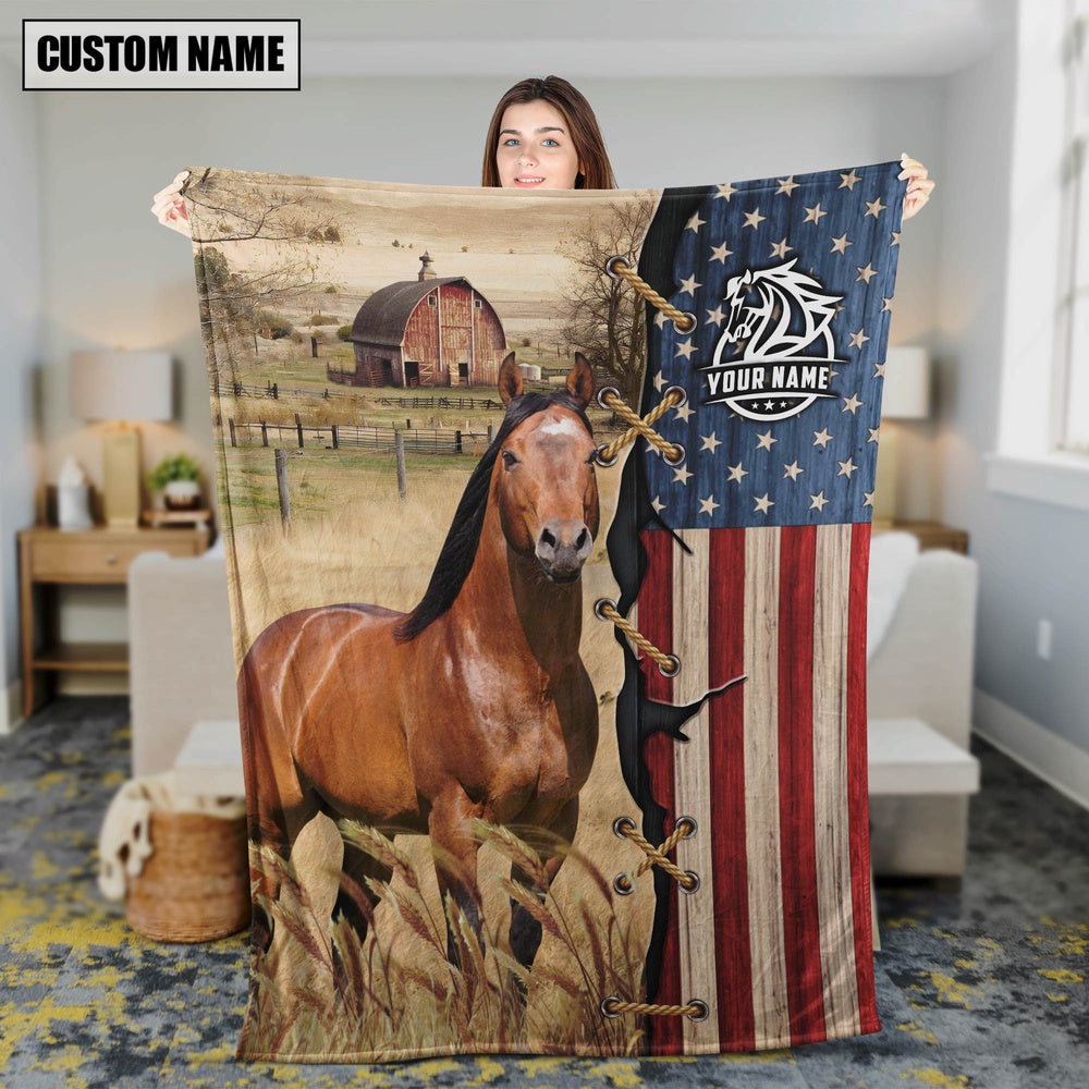 Personalized Name Horse Flag Vintage Blanket, Farm Blanket, Farm Animal Blanket