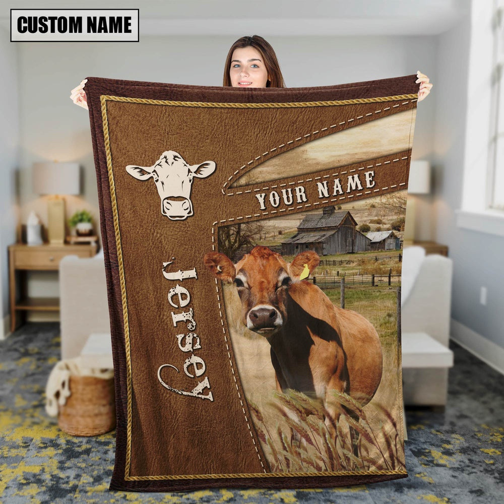 Personalized Name Jersey Farm Leather Brown Blanket, Farm Blanket, Farm Animal Blanket