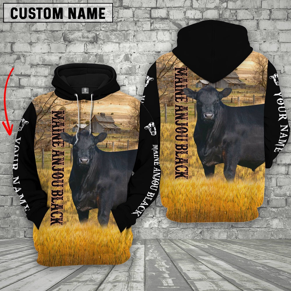 Personalized Name Maine Anjou Black On The Farm All Over Printed 3D Hoodie, Farmer Hoodie, Custom Farm Shirts, Farmer T Shirt
