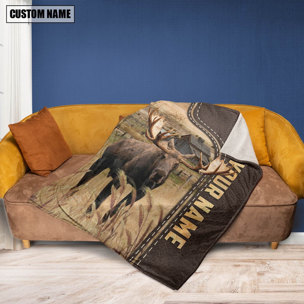 Personalized Name Moose Leather Pattern Blanket, Farm Blanket, Farm Animal Blanket