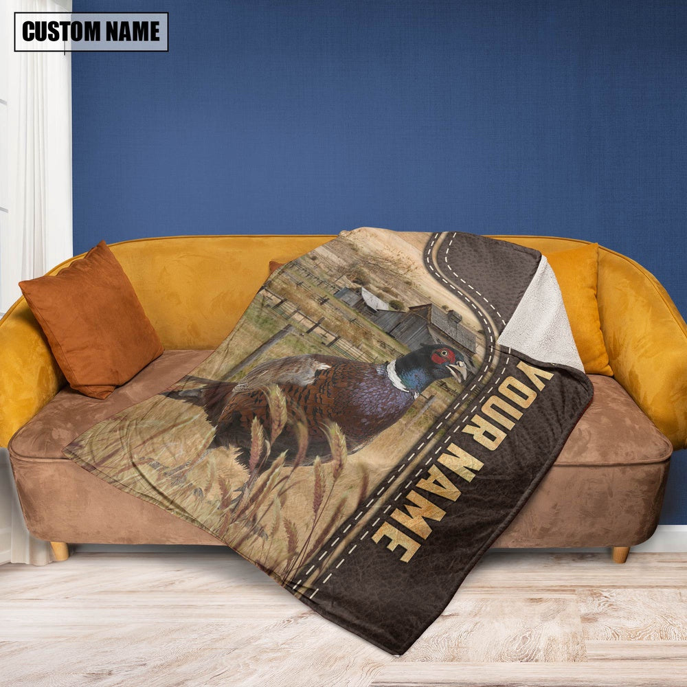 Personalized Name Pheasant Leather Pattern Blanket, Farm Blanket, Farm Animal Blanket