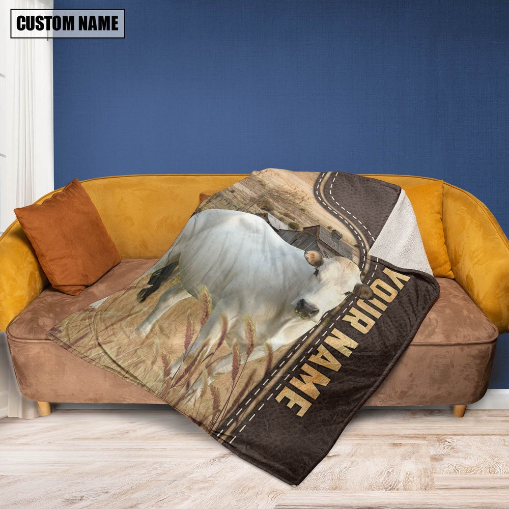 Personalized Name Piedmontese Leather Pattern Blanket, Farm Blanket, Farm Animal Blanket