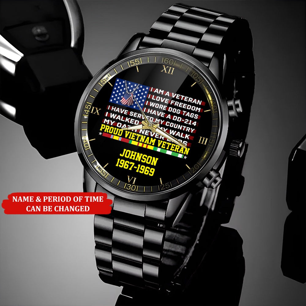 Personalized Name Time I Am A Veteran Vietnam Veteran Business Watch, Military Watch, Military Watches For Men, Fathers Watches