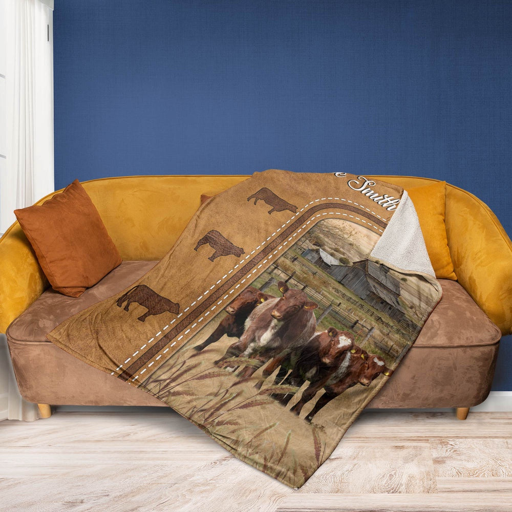 Personalized Shorthorn Cattle In Field Farmhouse Blanket, Farm Blanket, Farm Animal Blanket