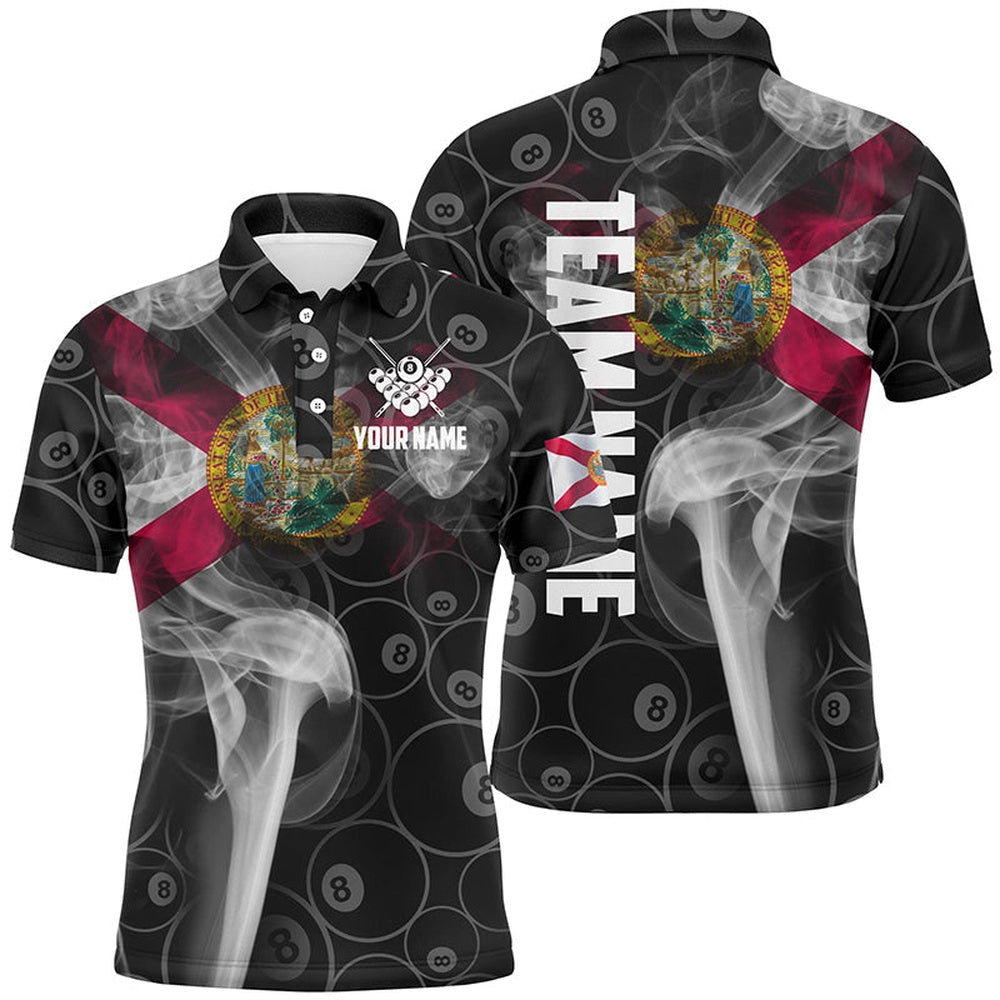 Personalized Vintage Smoke Florida Flag Billiard Polo Shirts, 8 Ball Pool Team Polo, Billiard Team Polo Shirts