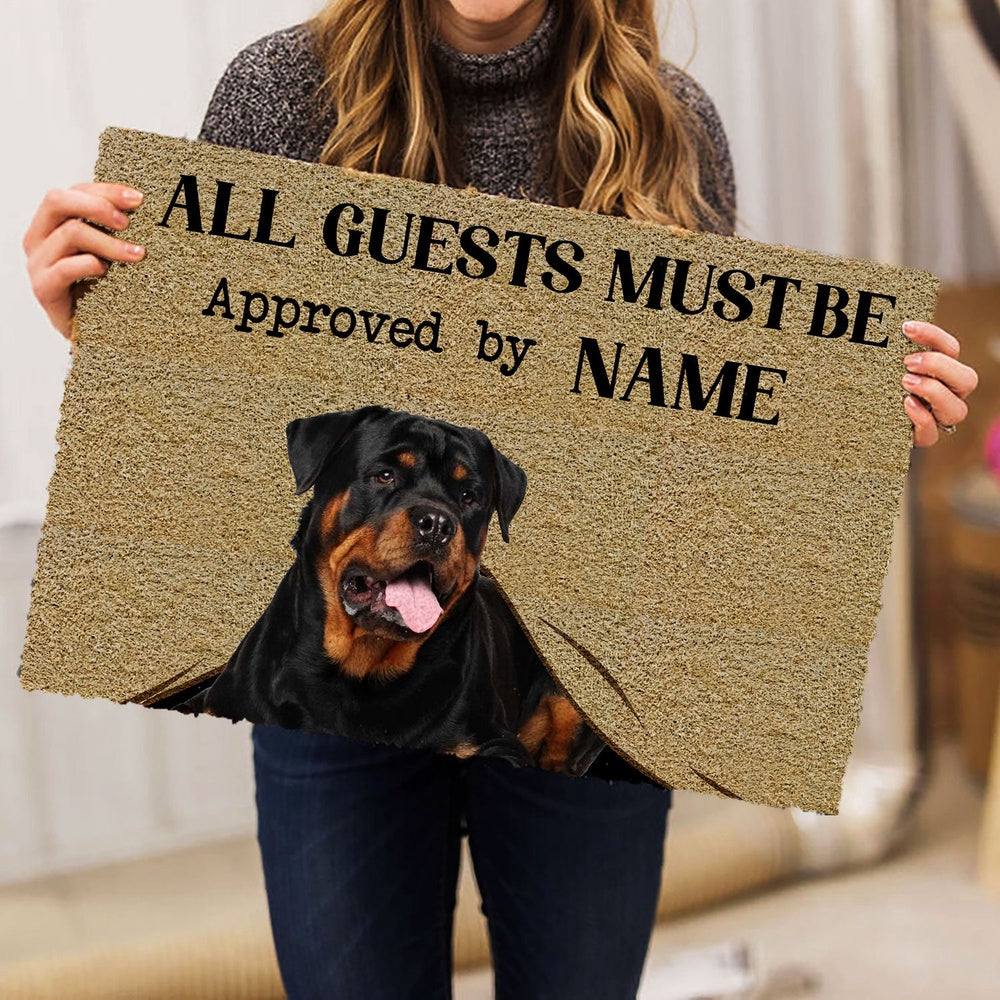 Personalized Welcome Doormat, All Guests Must Be Approved By Our Dog Welcome Doormat, Custom Name Pets Home Decor Door Mat