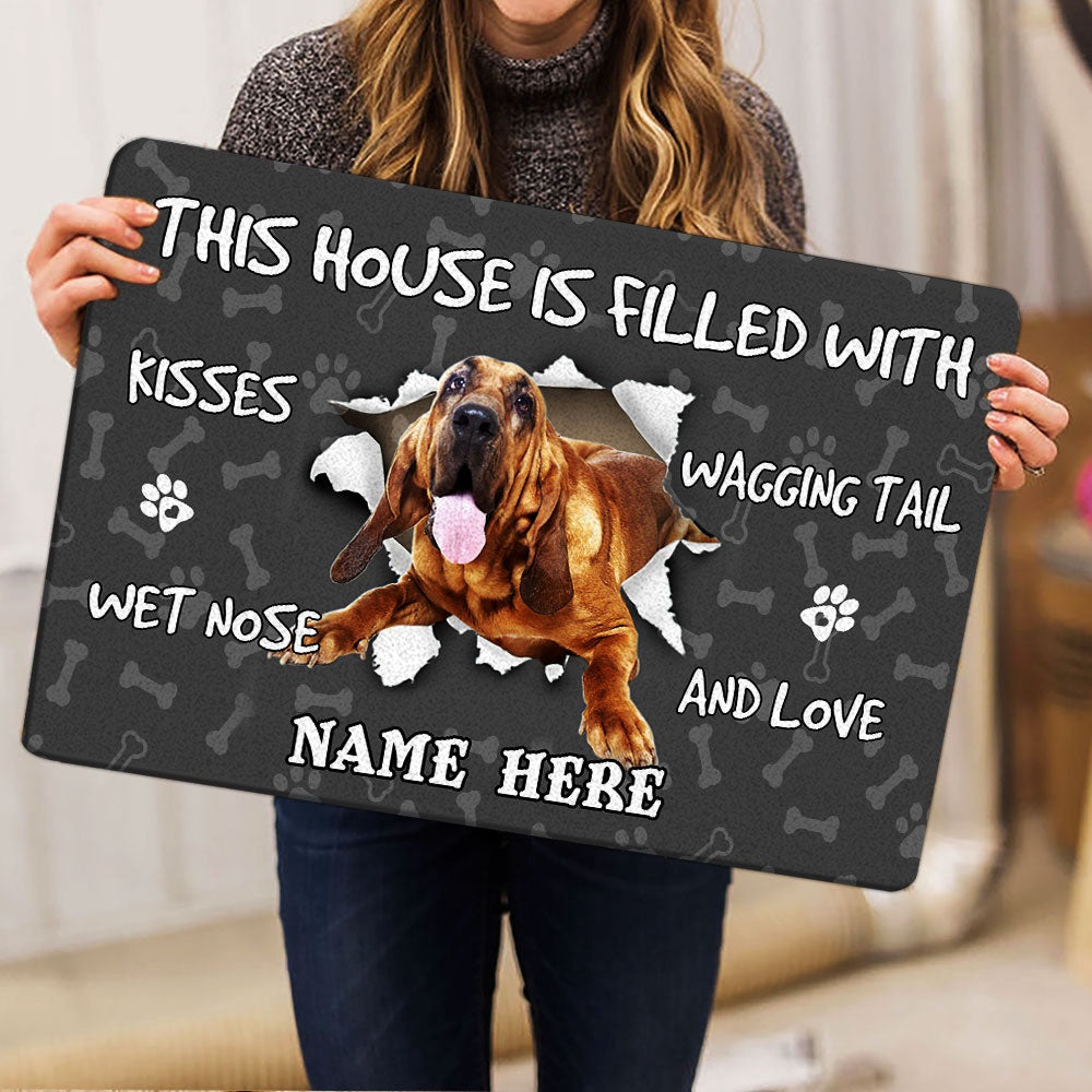 Personalized Welcome Doormat, Bloodhound dog pet lover pawprint grey Welcome Doormat, Custom Name Pets Home Decor Door Mat