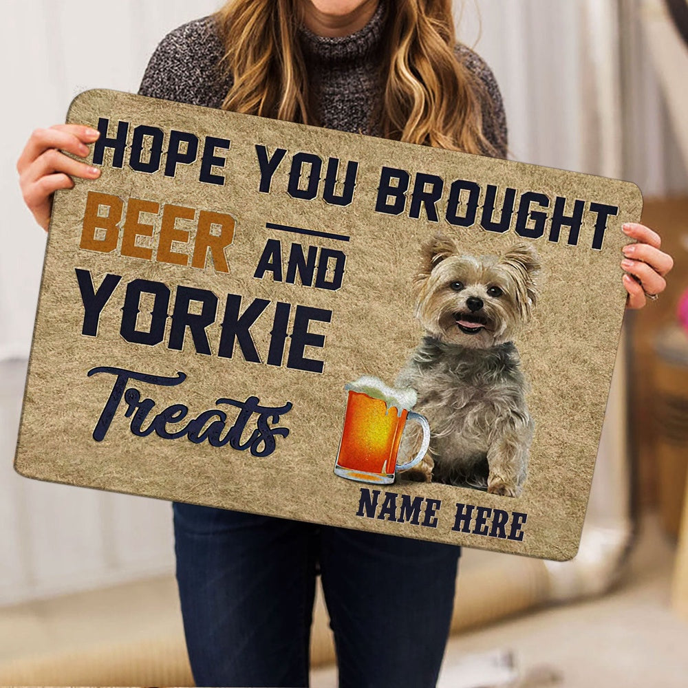 Personalized Welcome Doormat, Brought Beer And Yorkie Treat Welcome Doormat, Custom Name Pets Home Decor Door Mat