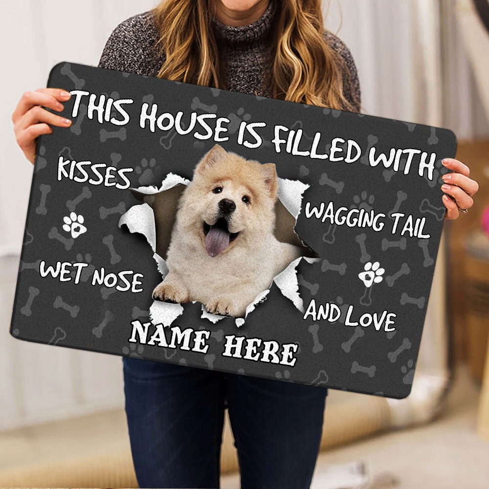 Personalized Welcome Doormat, Chow chow dog pet lover pawprint grey Welcome Doormat, Custom Name Pets Home Decor Door Mat