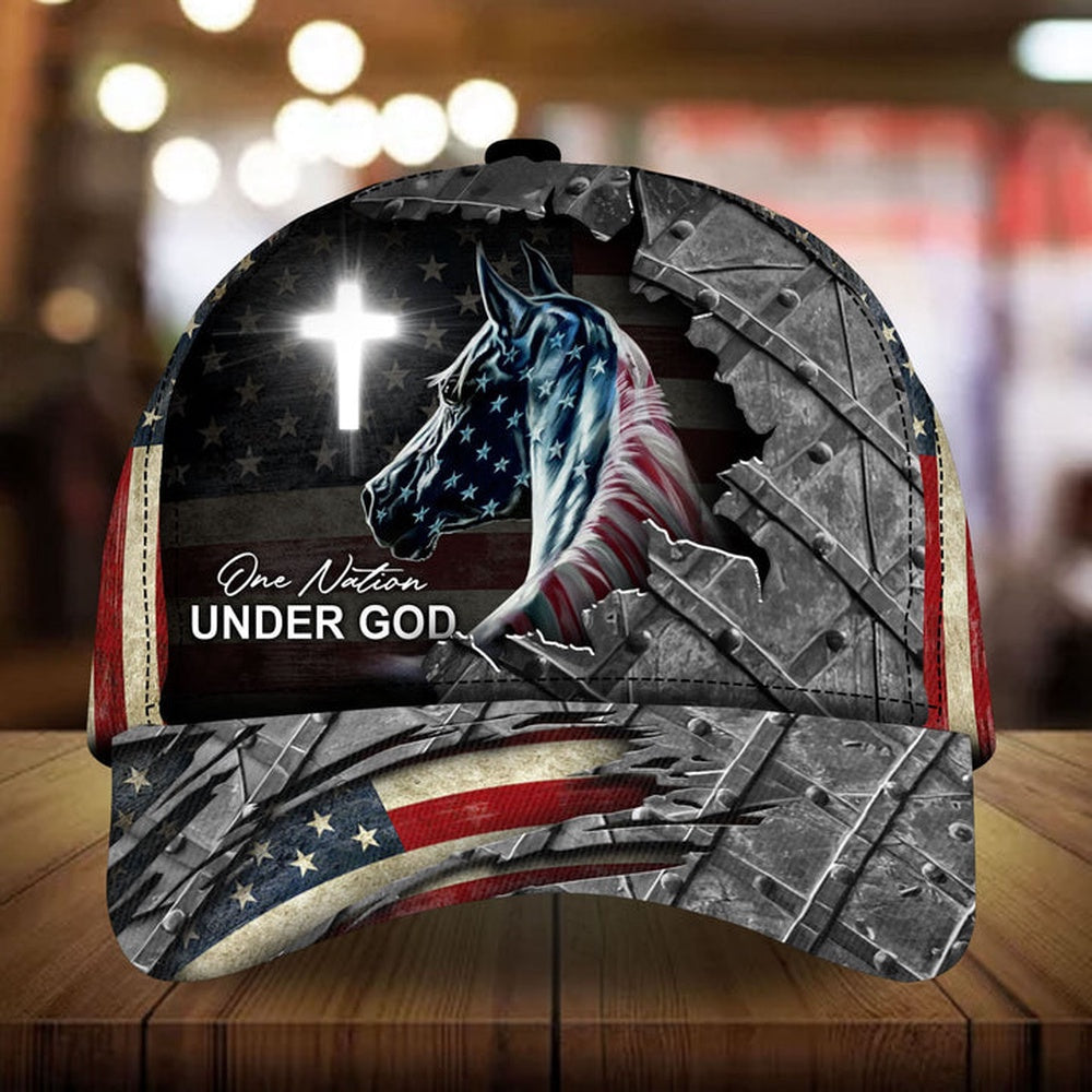 Personalized cracked Us flag one nation under god horse cross american flag cap, Farmer Cap, Cap For Farmers, Best Farm Hat, Farm Use Hat