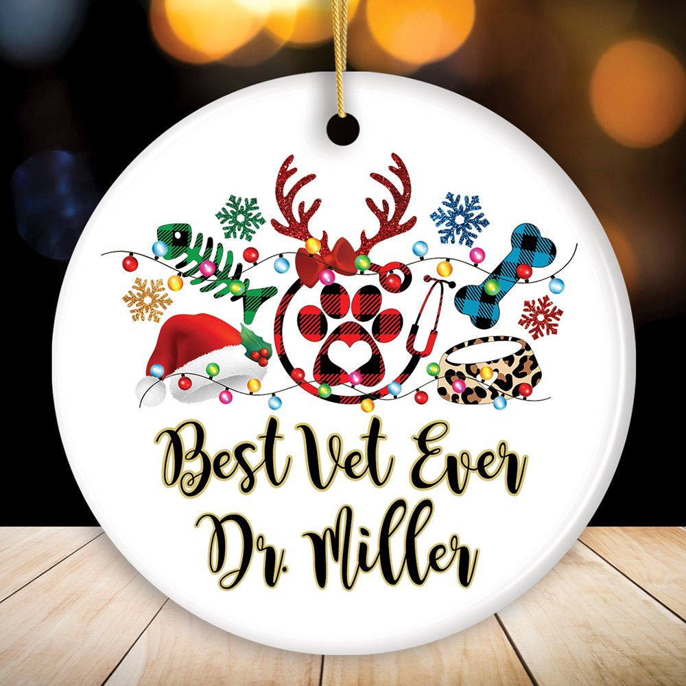 Pet Themed Buffalo Plaid Veterinarian Merry Christmas Ornament, Animal Owner Gift, Christmas Ornament