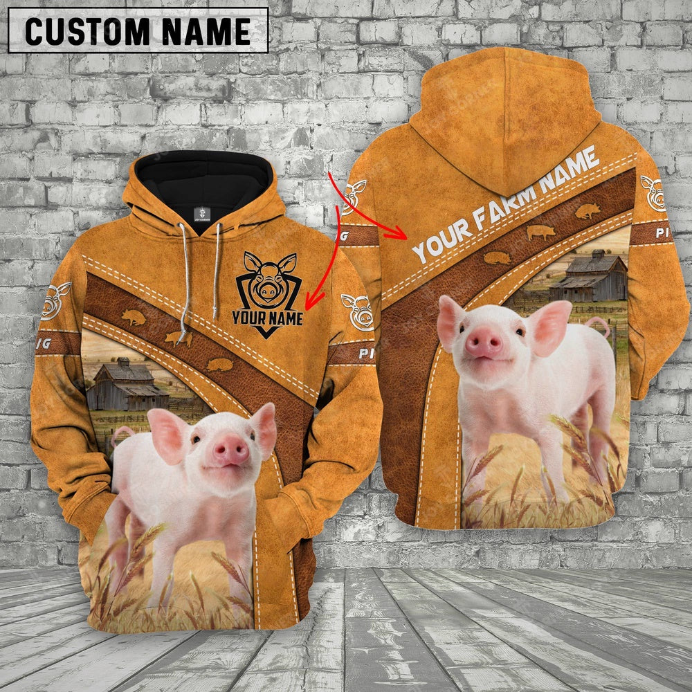 Pig 3D Customized Name Farm Name Hoodie, Farmer Hoodie, Custom Farm Shirts, Farmer T Shirt