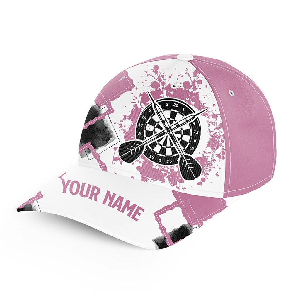Pink White Personalized Darts Hat Customized Name Cute Darts Cap For Women, Darts Team Cap Hats