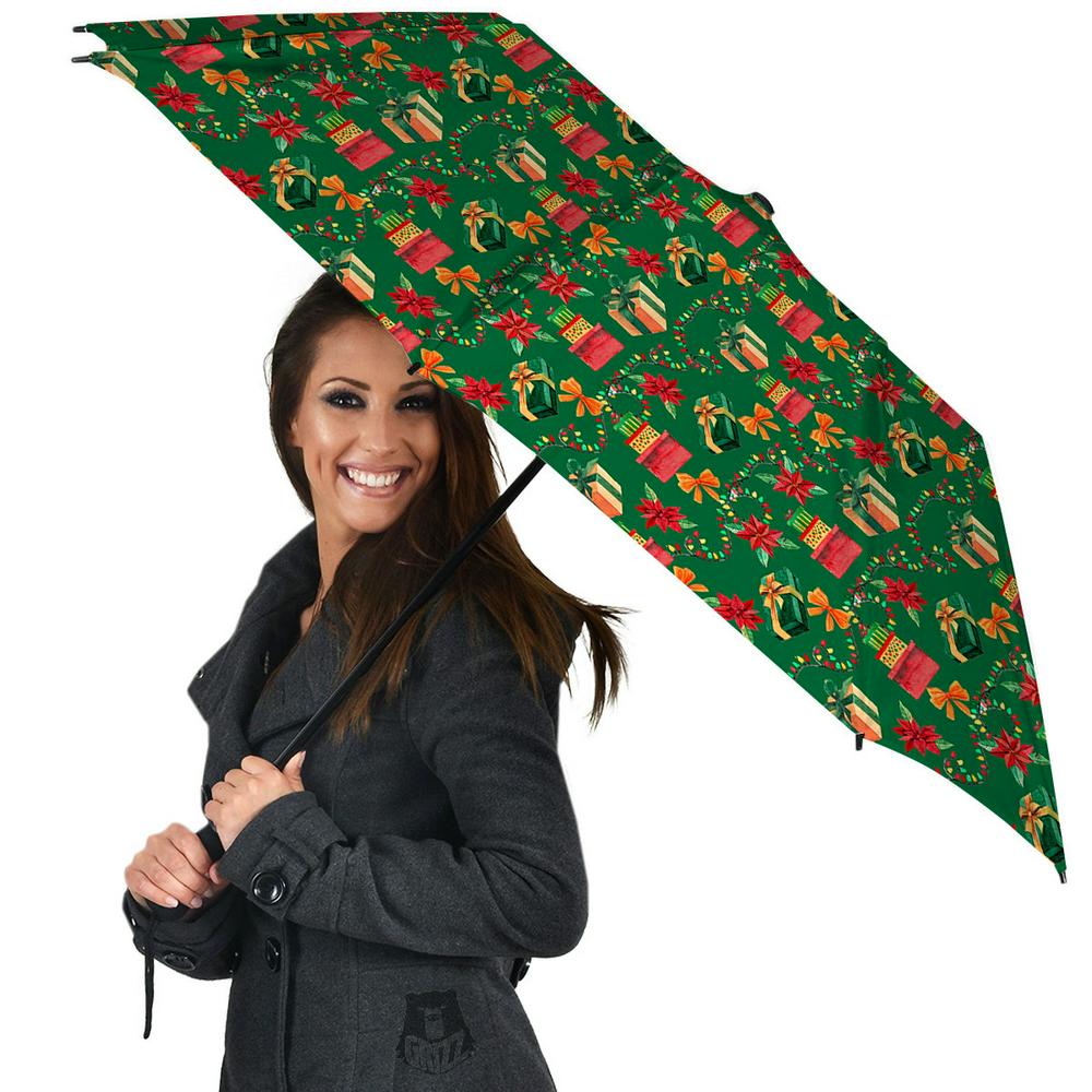 Poinsettia Cute Christmas Print Pattern Umbrella, Christmas Umbrella, Xmas Umbrella
