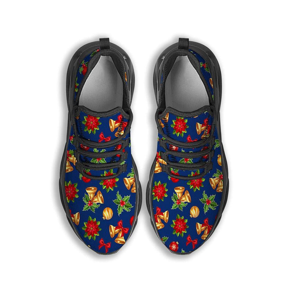 Poinsettia Merry Christmas Print Pattern Black Max Soul Shoes, Christmas Sneakers, Christmas Shoes, Christmas Clunky Sneaker