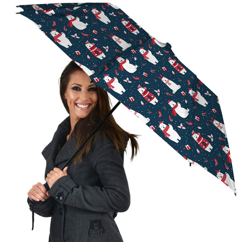 Polar Bear Christmas Print Pattern Umbrella, Christmas Umbrella, Xmas Umbrella