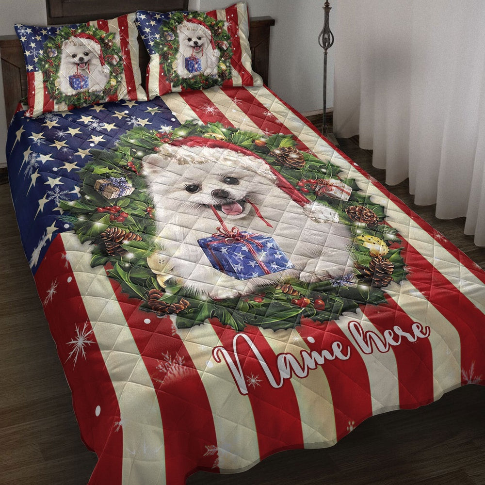 Pomeranian Wearingmas Hat Wreath Bedding Set, Christmas Beddings, Xmas Bedding Sets