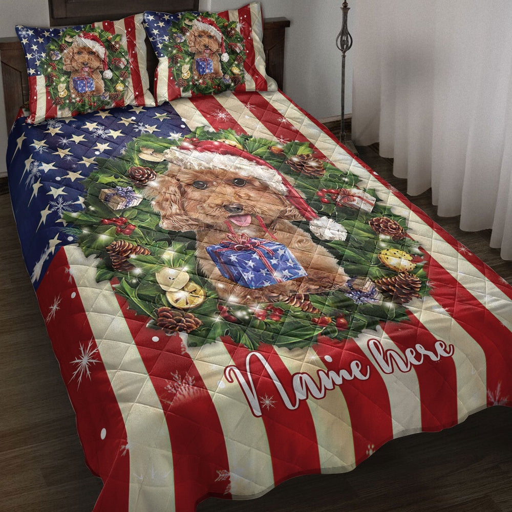 Poodle Wearingmas Hat Wreath Bedding Set, Christmas Beddings, Xmas Bedding Sets
