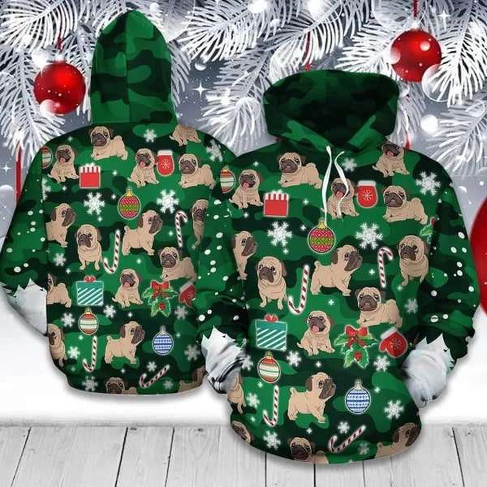 Pug Christmas All Over Print Shirt, Christmas Hoodie, Christmas Sweatshirt