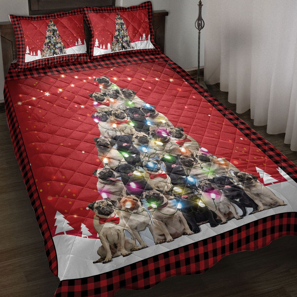 Pugmas Noel Xmas Tree Dog Bedding Set, Christmas Beddings, Xmas Bedding Sets