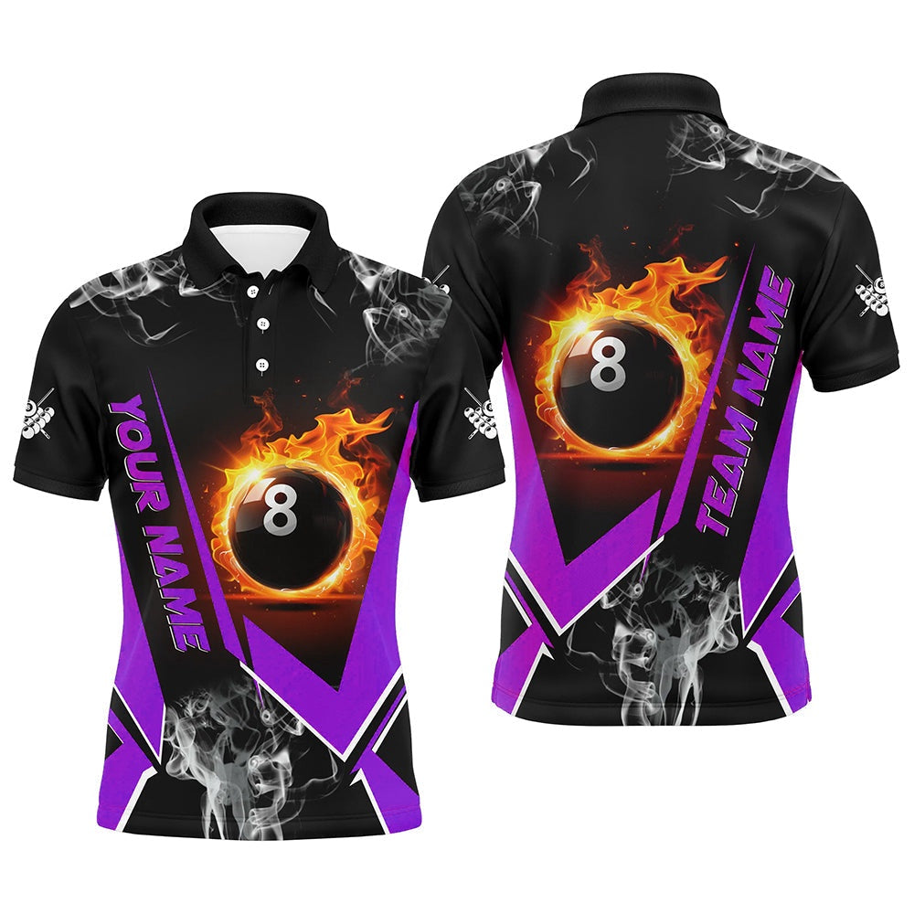 Purple Billiard Polo Flame 8 Ball Pool Custom Billiard Shirts Team League Billiard Uniform, Billiard Team Polo Shirts