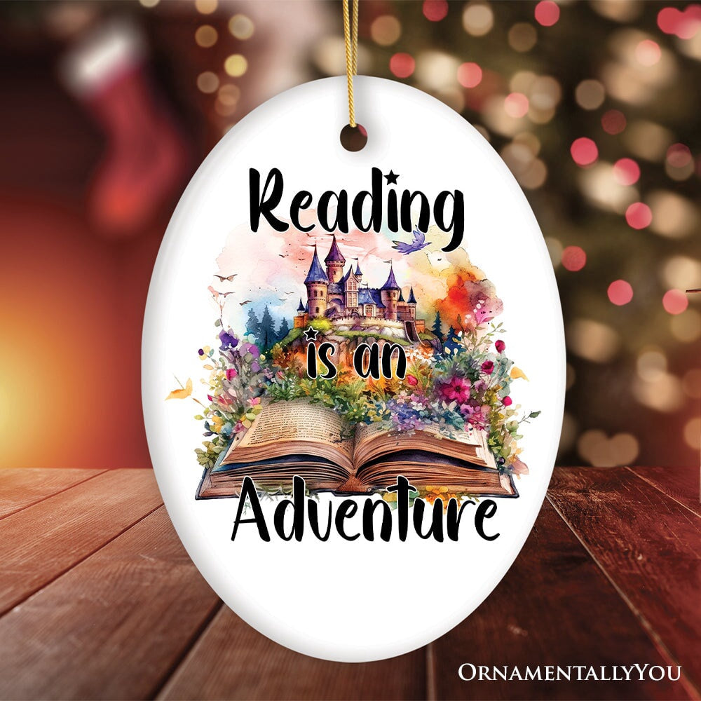 Reading is an Adventure Ornament, Book Lover of Fiction Christmas Gift, Christmas Ornament