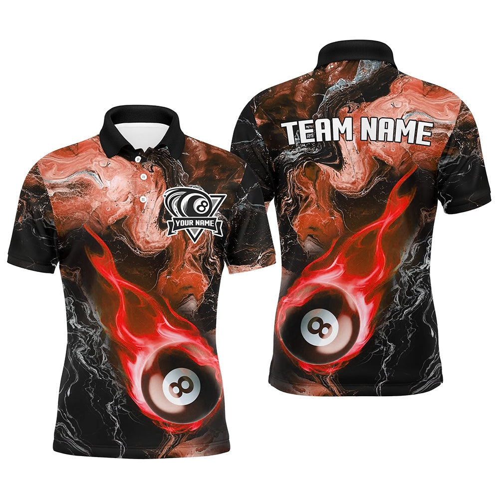 Red 8 Ball Pool Fire Flame Abstract Pattern Custom Billiard Shirts, Billiard Team Polo, Billiard Team Polo Shirts