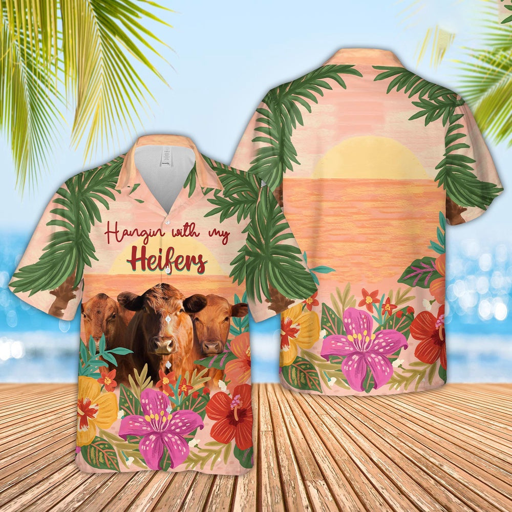 Red Angus Hangin with my Heifers Hawaiian Shirt, Farm Hawaiian Shirt, Farmer Hawaii