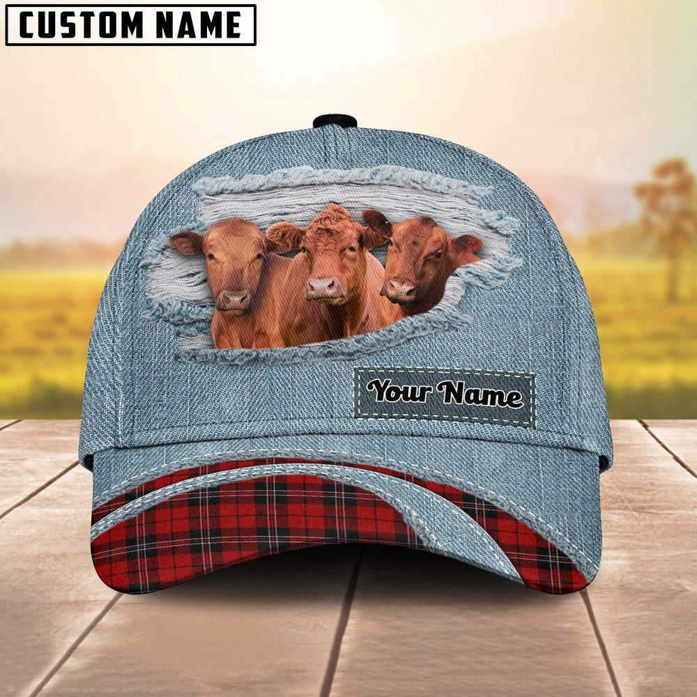Red Angus Red Caro And Jeans Pattern Customized Name Cap, Farmer Cap, Cap For Farmers, Best Farm Hat, Farm Use Hat