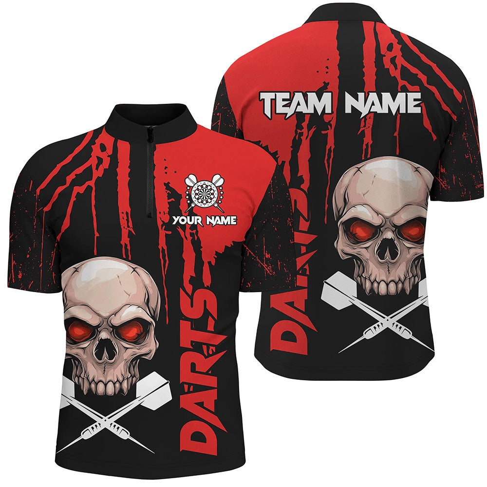Red Grunge Custom Skull Dart Shirts For Men, Scary Darts Jerseys, Darts League Team Shirt, Darts Team Jersey Shirt