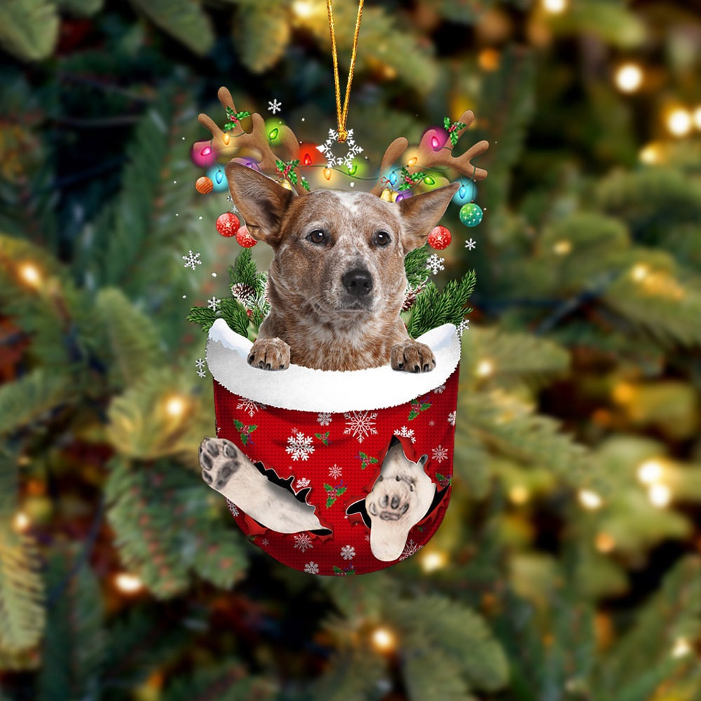 Red Heeler In Snow Pocket Christmas Ornament, Ornament Gift Dog Lovers, Christmas Ornament