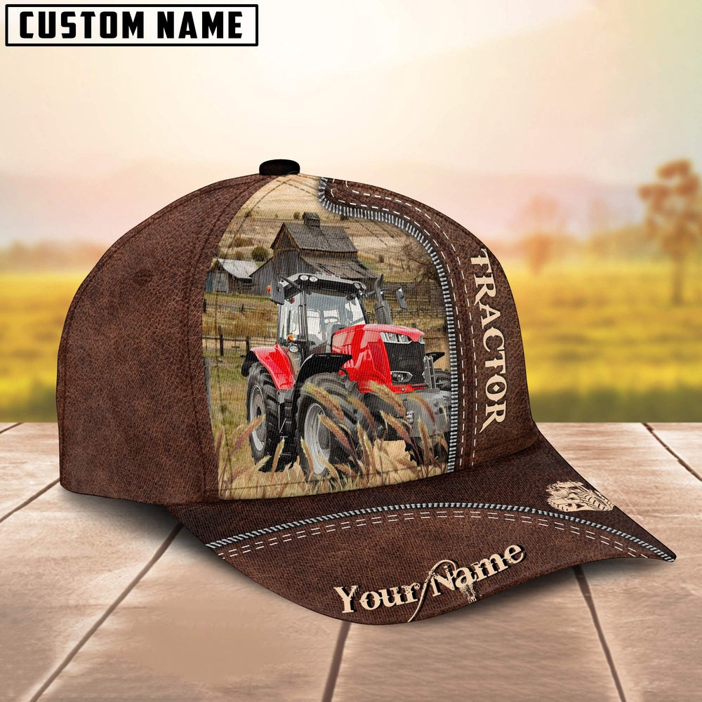 Red Tractor Customized Name Leather Pattern Cap, Farmer Cap, Cap For Farmers, Best Farm Hat, Farm Use Hat